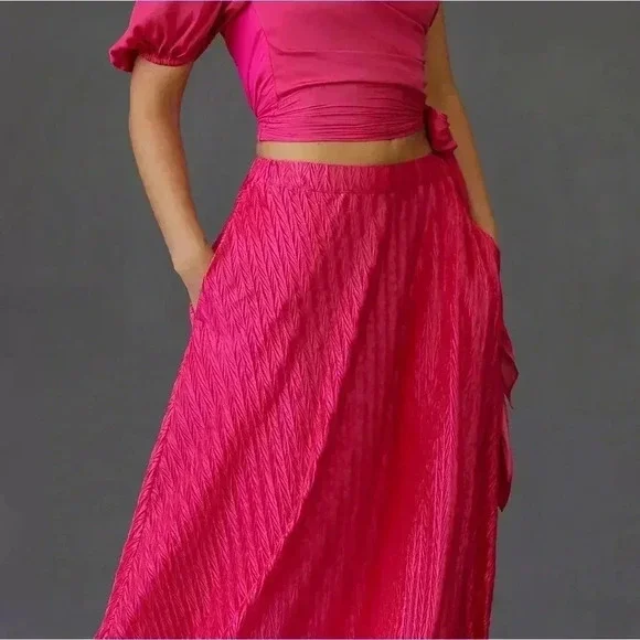 Maeve Pleated Shine Midi Skirt - Picture 2 of 3